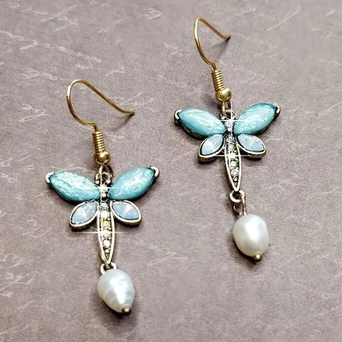 Elegant Dragonfly Carving Seven Color Gemstone Hook Earrings for Women Wedding Jewelry