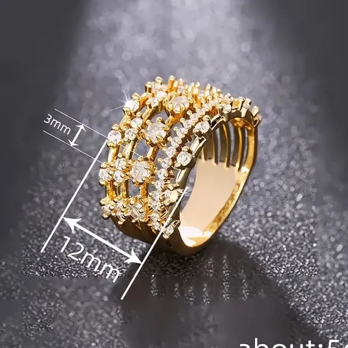 Multi-layer Gold Women’s Cocktail Ring with Shiny Cubic Zirconia Stones
