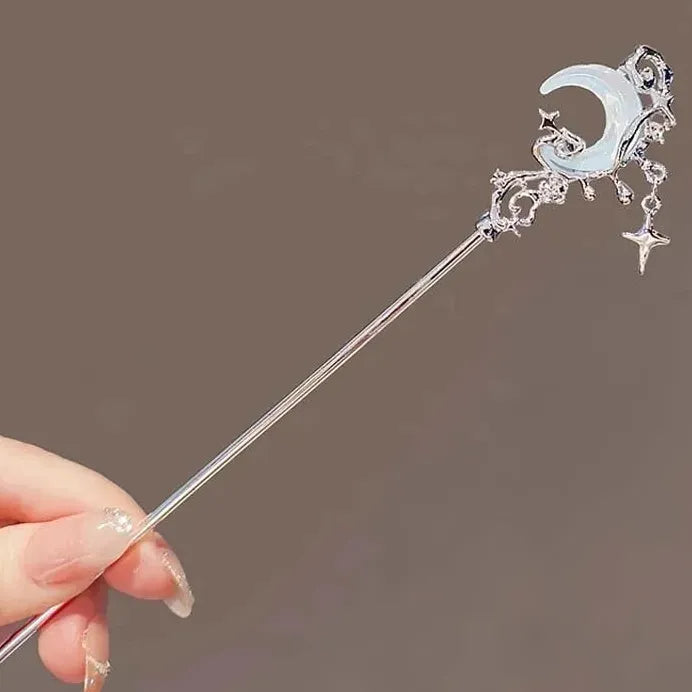 Vintage Zinc Alloy Star Moon Tassel Hair Stick Chinese Hairpin for Women