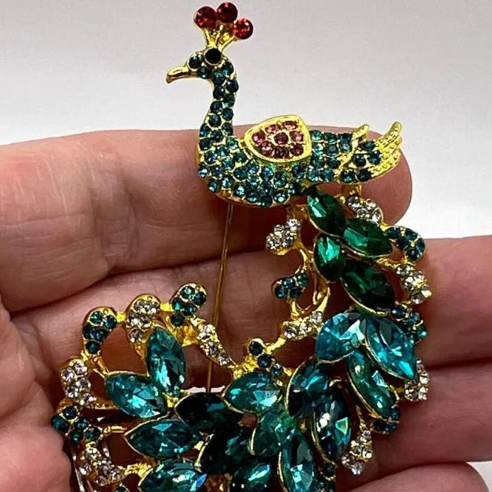 Vintage Peacock Animal Brooch Rhinestone Pin Gift Accessory for Women