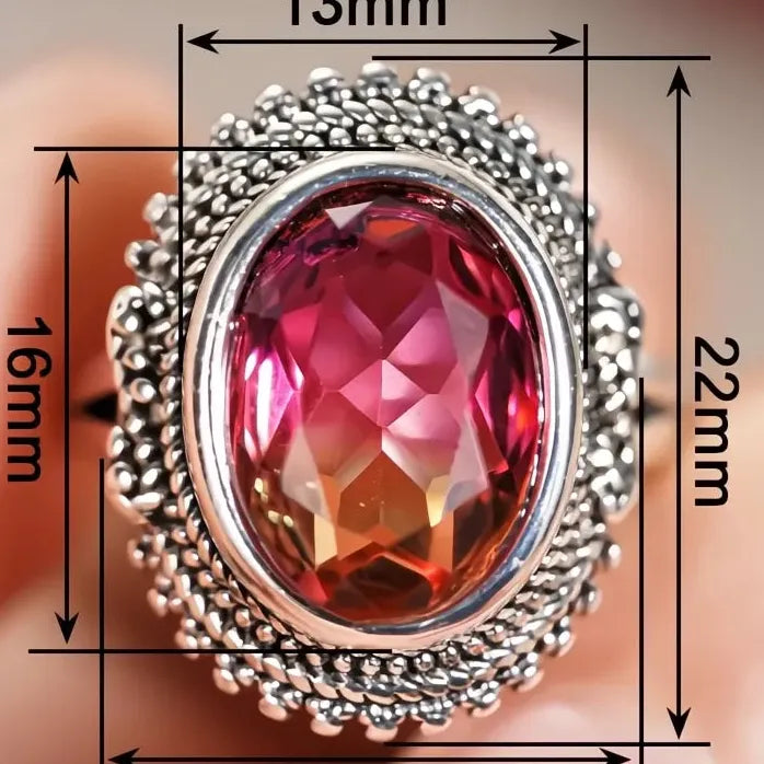 Vintage Geometric Red Cubic Zirconia Brass Ring for Women