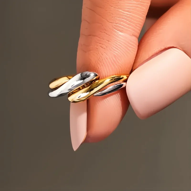 Two Tone Twist Metal Finger Ring for Women Modern Fashion Brass Daily Wear Jewelry