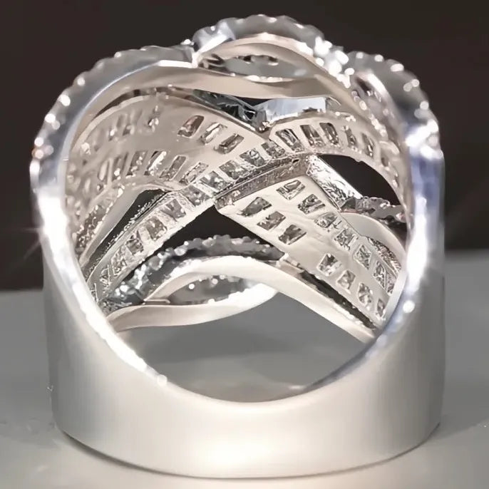 Women’s Brass Geometric Cubic Zirconia Cocktail Ring Luxury Party Gift