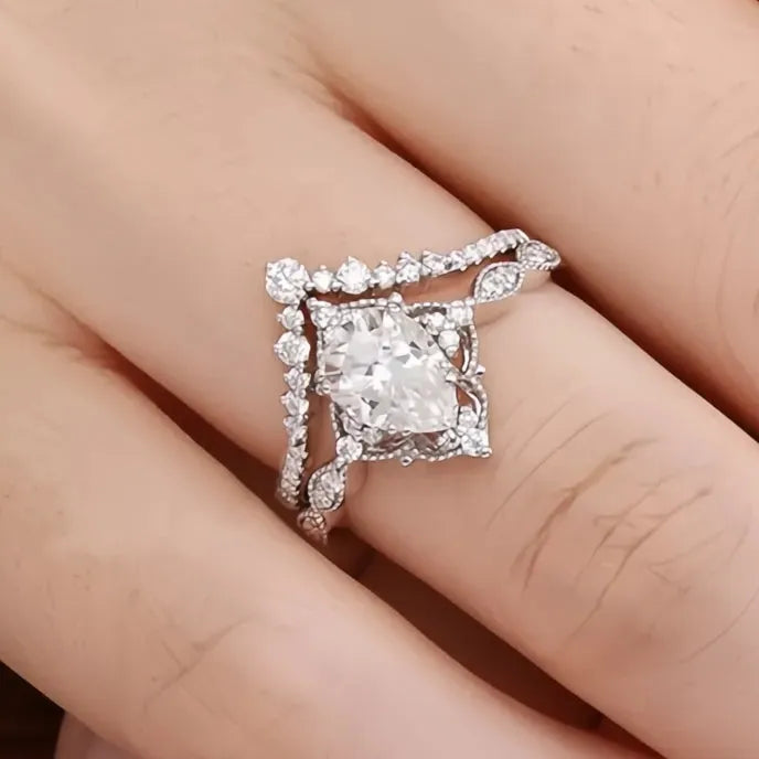 2023 Wedding Rings Set for Women Luxury Cubic Zirconia Brass Engagement Jewelry