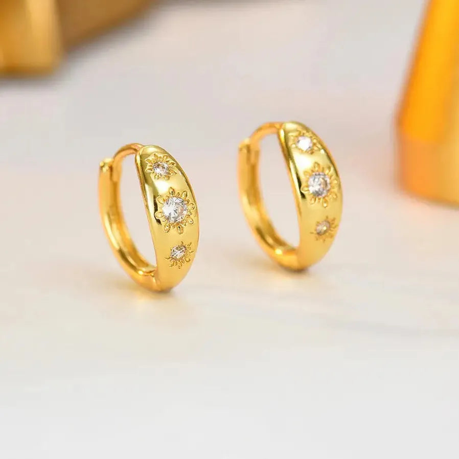 Star Huggie Hoop Earrings for Women Geometric Sun Flower Jewelry Gift