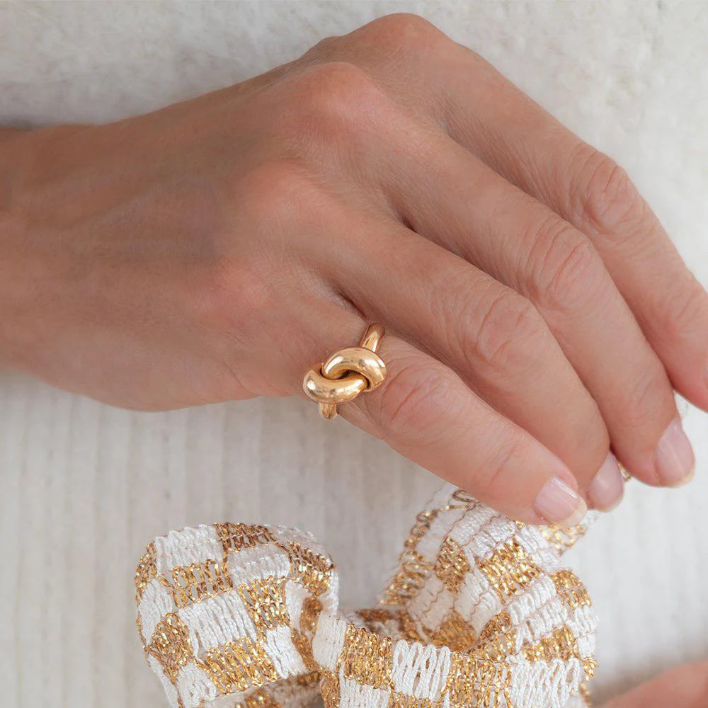 18k Gold Plated Stainless Steel Zircon Geometric Knot Ring Women Waterproof Wed Band