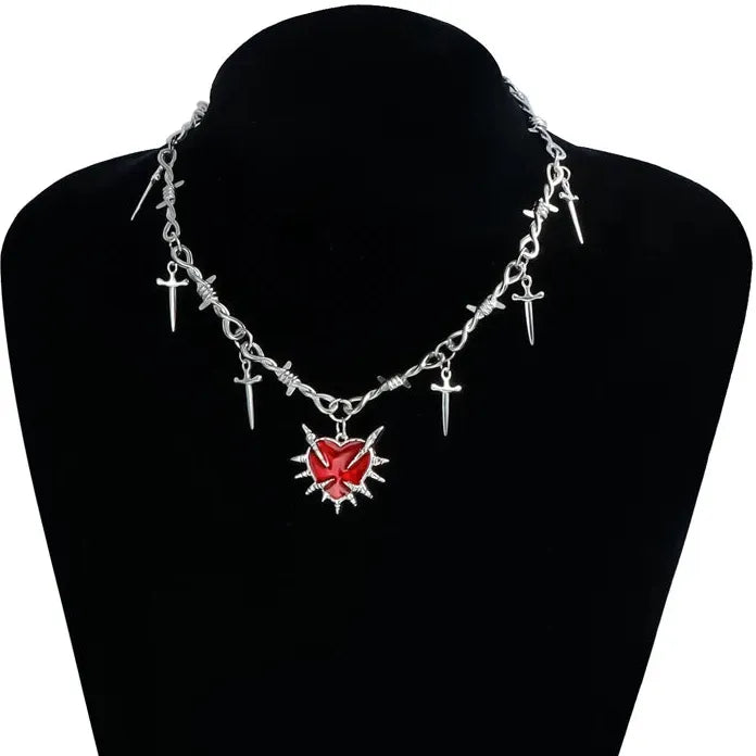 Black Heart Pendant Necklace Women Gothic Y2K Punk Cross Thorn Zinc Alloy Gift