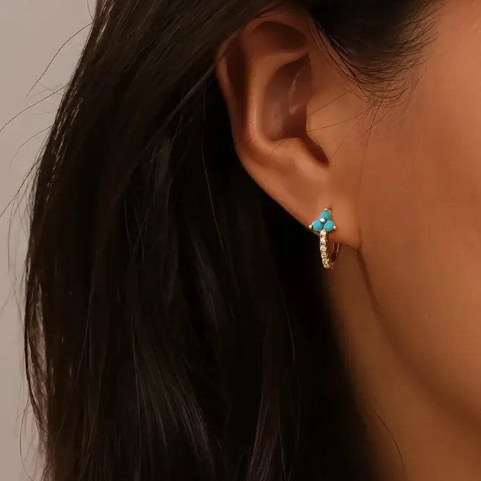 Geometric Blue Flower Cubic Zirconia Hoop Earrings for Women Stylish Jewelry