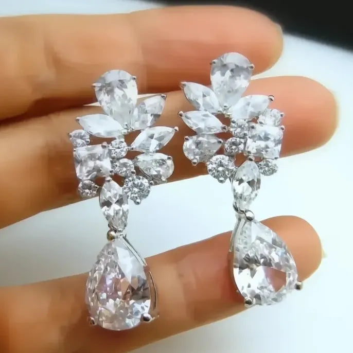 Geometric Copper Alloy Stud Earrings with Cubic Zirconia for Women