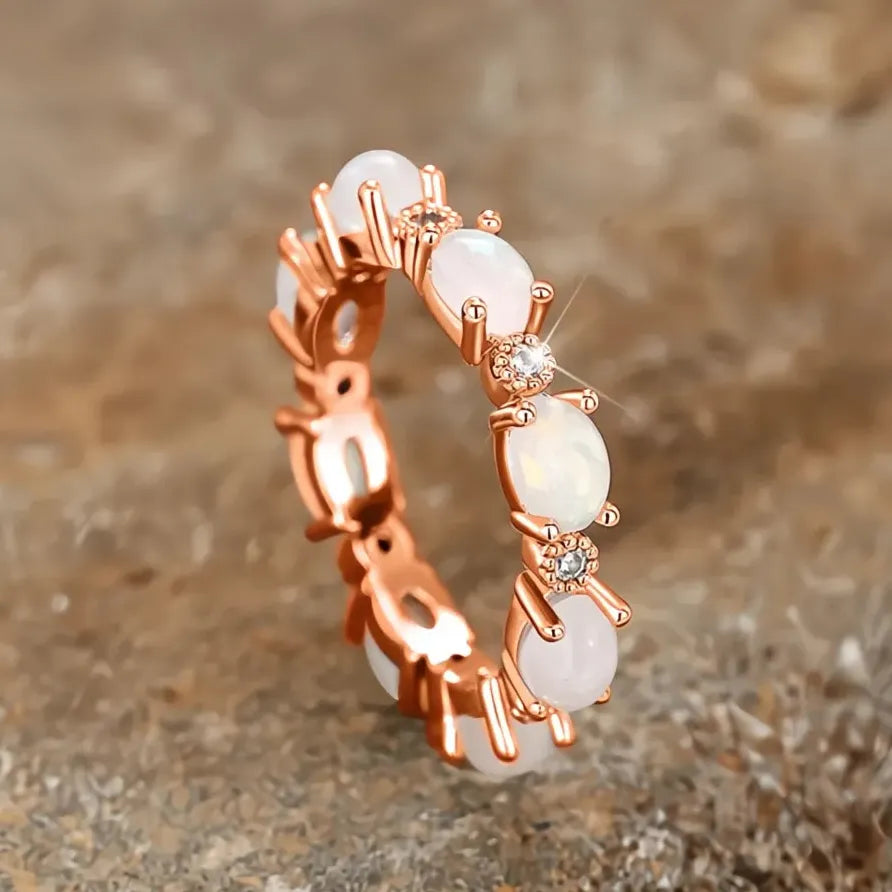 Geometric Imitation Opal Statement Ring for Women Daily Wear Gift Jewelry
