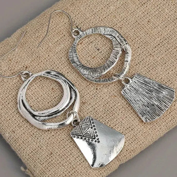 Bohemian Silver Plated Geometric Hollow Circle Dangle Earrings Zinc Alloy