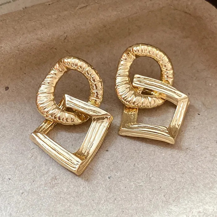 Vintage Zinc Alloy Geometric Square & Round Drop Earrings for Women Gift
