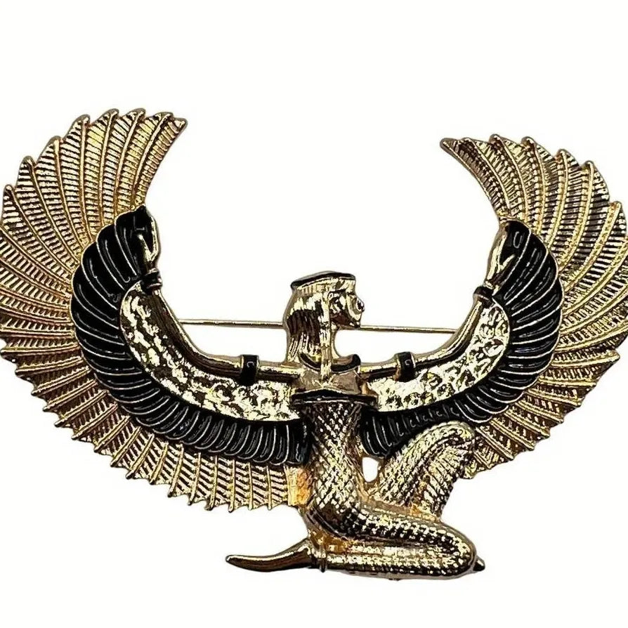 Vintage Ladies Egyptian Goddess Enamel Brooch Retro Eagle Pin Accessory