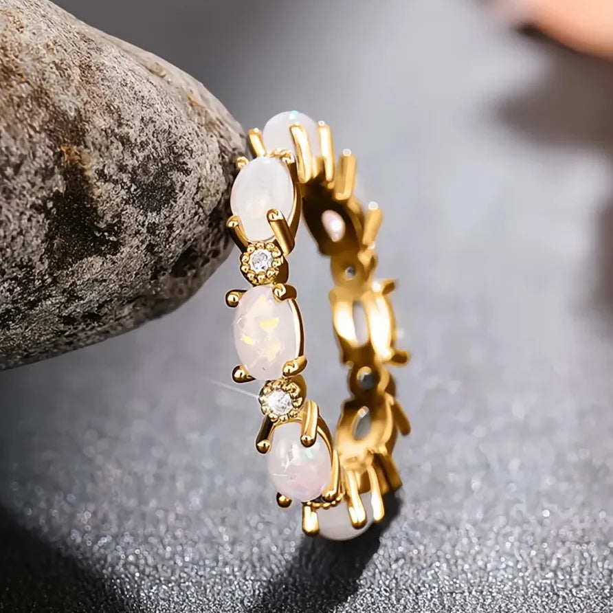 Geometric Imitation Opal Statement Ring for Women Daily Wear Gift Jewelry