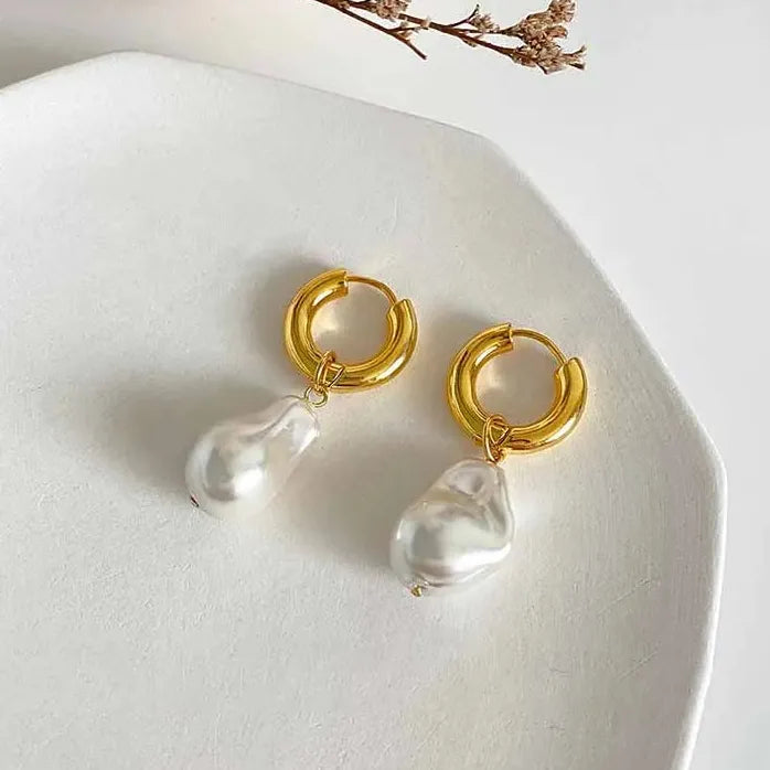 Irregular Champagne Pearl Drop Earrings Bridal Wedding Jewelry Gift Women