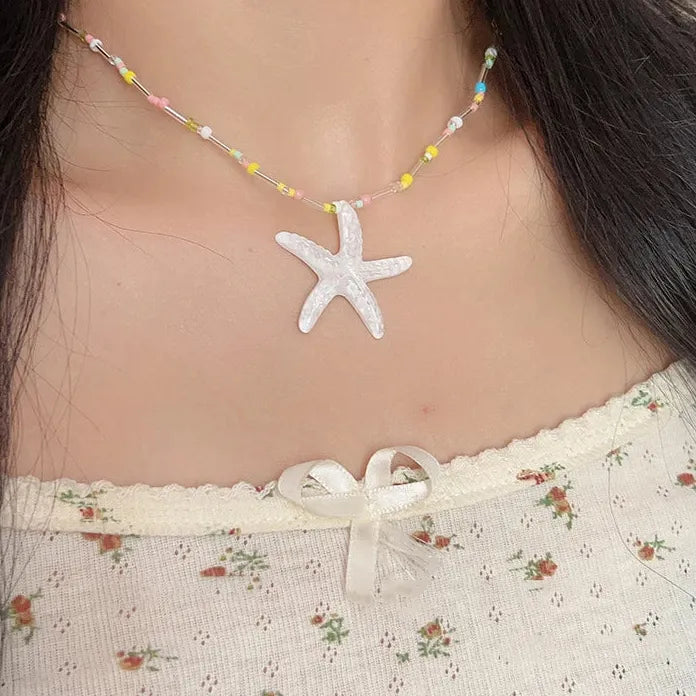 Y2K Resin Starfish Pendant Necklace for Women Trendy Summer Beach Jewelry