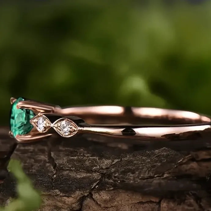 Rose Gold Green CZ Brass Ring Luxury Wedding Party Jewelry for Women
