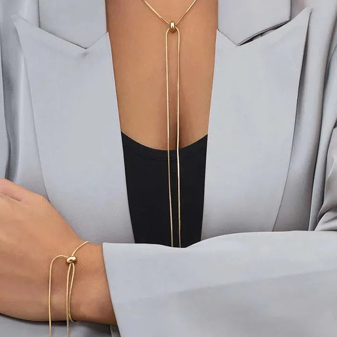 Kpop Metal Snake Chain Choker Necklace for Women Adjustable Tassel Gift Jewelry