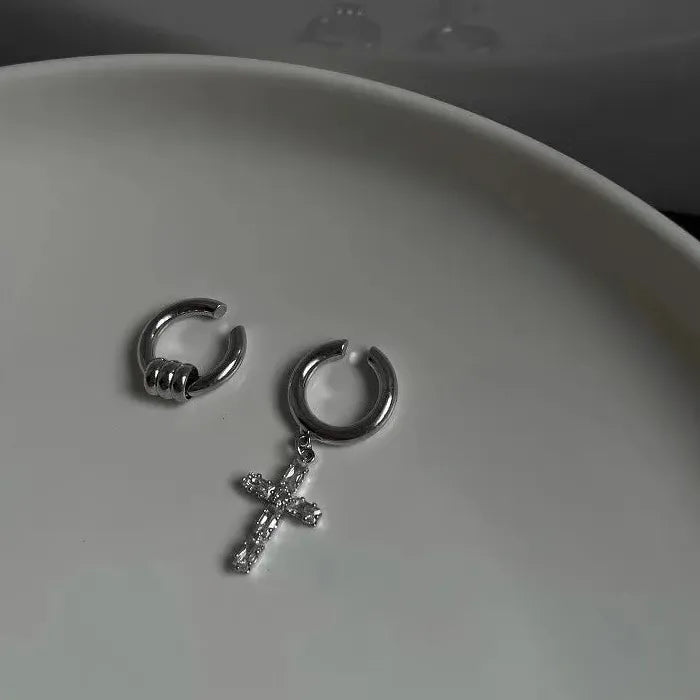 Zinc Alloy Punk Zircon Cross Thorns Clip Earrings for Men & Women Y2K Gift