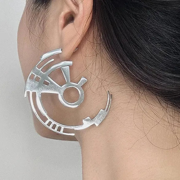 Copper Cyberpunk Hoop Earrings Unisex Gear Ear Loops Jewelry Gifts Party Style