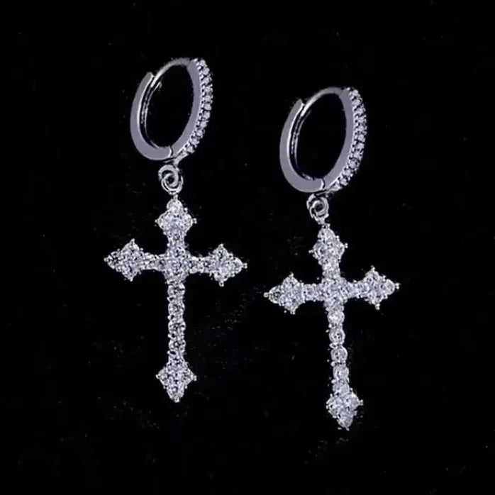 Punk Cross Drop Earrings Crystal Zircon Hiphop Fashion Jewelry Gifts