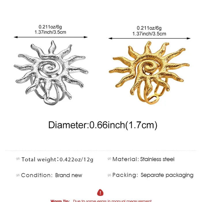 Adjustable Sunflower Stainless Steel Ring for Women Vintage Statement Jewelry Gift