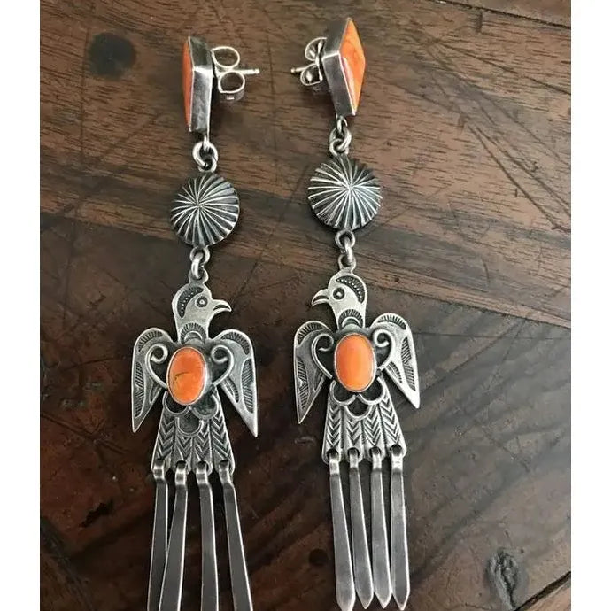 Handmade Vintage Bohemian Orange Round Geometric Drop Earrings Zinc Alloy