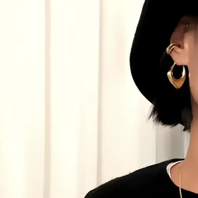 Geometric Copper Alloy Hoop Earrings in Brass Gold Silver Metal Jewelry