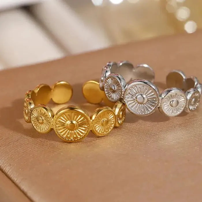 Adjustable Geometric Stainless Steel Open Ring for Men and Women Gold Vintage Jewelry