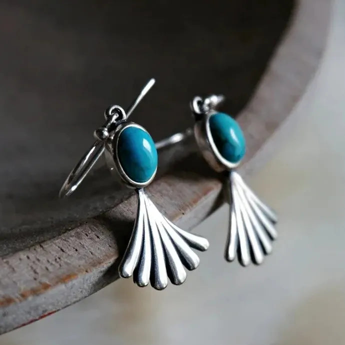Bohemian Handmade Women's Earrings Natural Stone Drop Hook Artificial Sapphire Gift