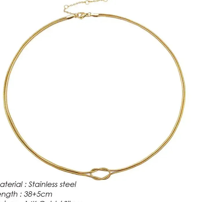 Stainless Steel Gold Knotted Snake Chain Necklace Double Layered Jewelry Gift