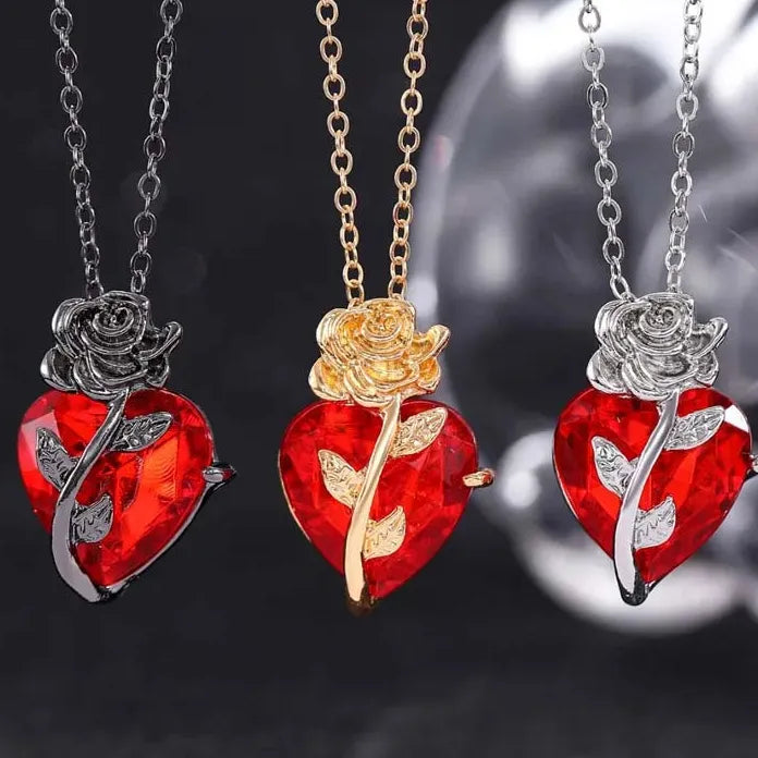 Gothic Red Heart Pendant Necklace Punk Love Flower Choker Y2K Jewelry