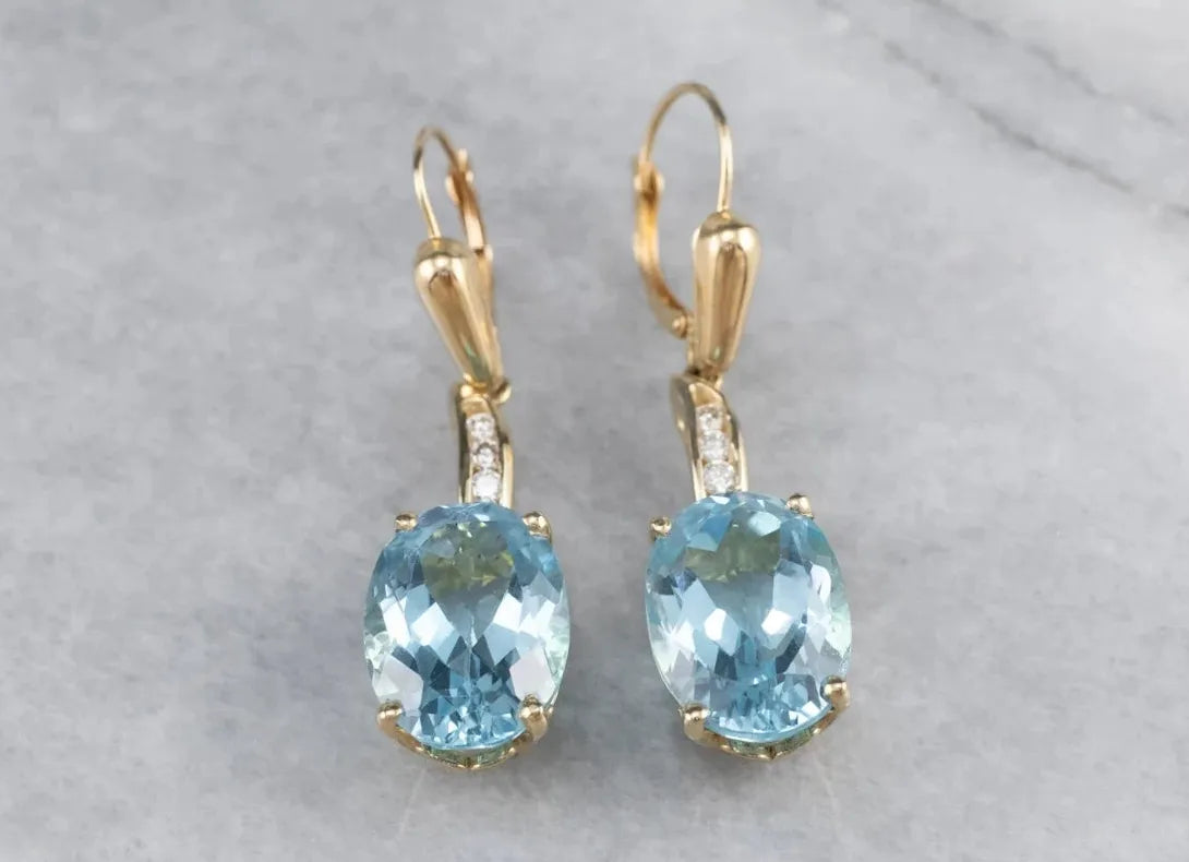Luxury Geometric Blue Cubic Zirconia Crystal Drop Earrings Gold Zinc Alloy Jewelry