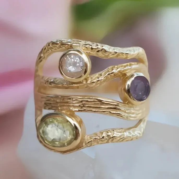Women’s Irregular Geometric Zinc Alloy Ring with Colored Glass Stone Wedding Band