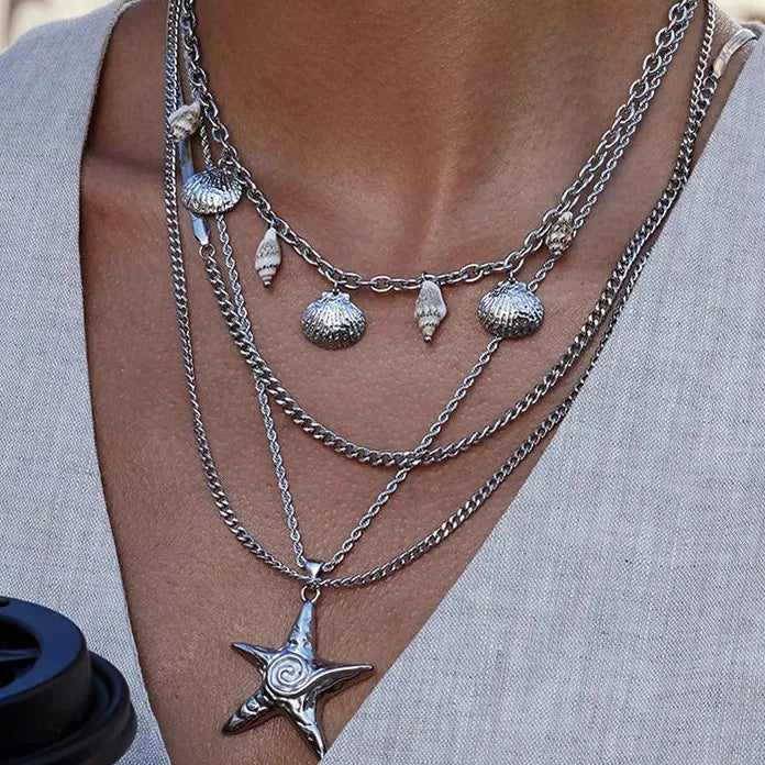 Stainless Steel Punk Lava Starfish Pendant Necklace Gothic Choker Gift Women
