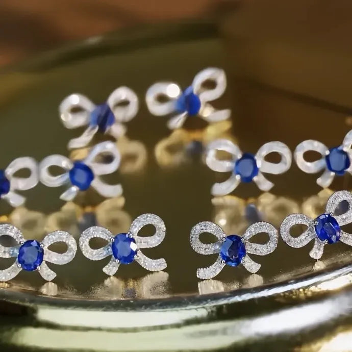 Blue Cubic Zirconia Geometric Copper Alloy Stud Earrings for Women