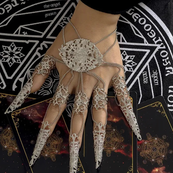 Punk Gothic Cone Tassel Nail Hand Chain Bracelet for Women Trendy Jewelry