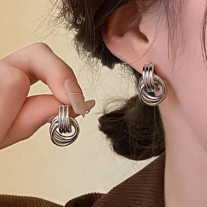 Three Layer Small Circle Knot Stud Earrings Zinc Alloy Gold Punk Jewelry