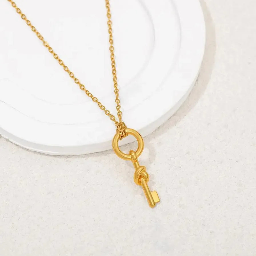 Creative Geometric Key Pendant Necklace 18K Gold Plated Waterproof Jewelry 2025