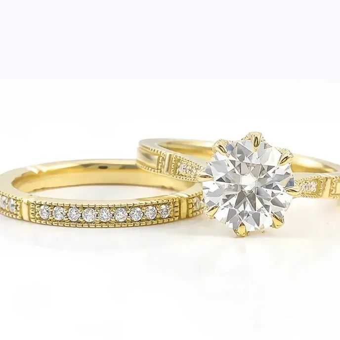 Luxury 2Pcs Women’s Rings Set Gold Color Brass Cubic Zirconia Wedding Jewelry Chic