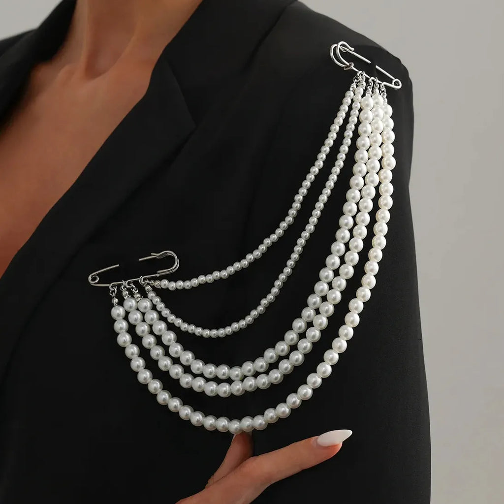 Retro Multi-Layer Geometric Imitation Pearl Brooch Zinc Alloy Unisex
