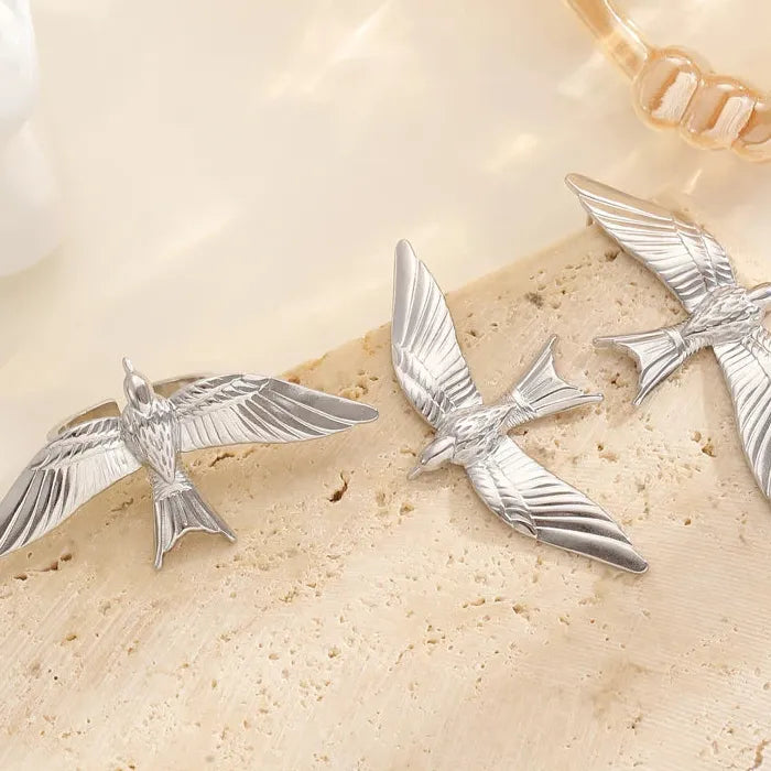 Stainless Steel Dove Jewelry Set for Women Vintage Bird Wing Earrings Ring