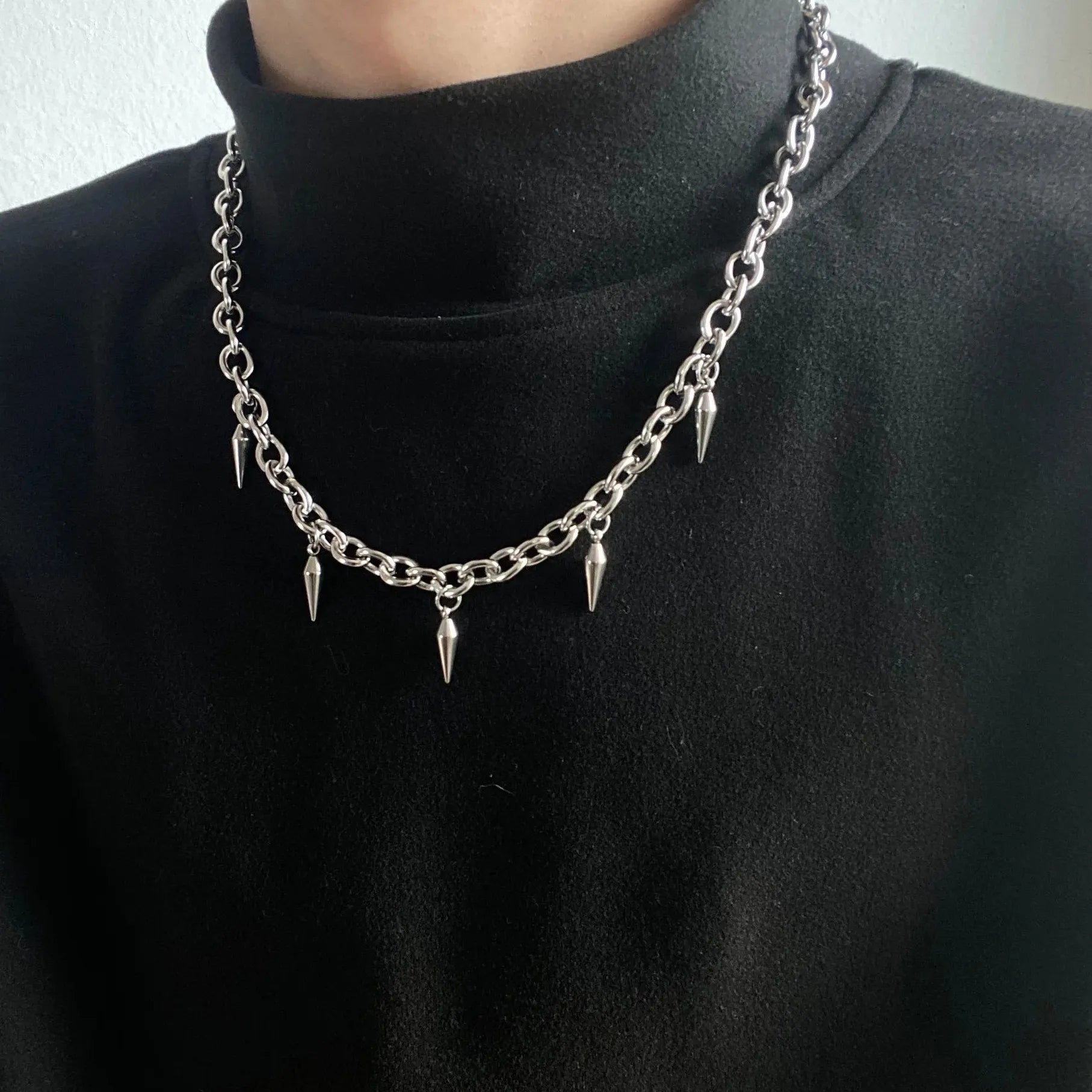 Hiphop Punk Razor Blade Rivet Tassel Geometric Metal Chain Necklace Unisex Stainless Steel Gift