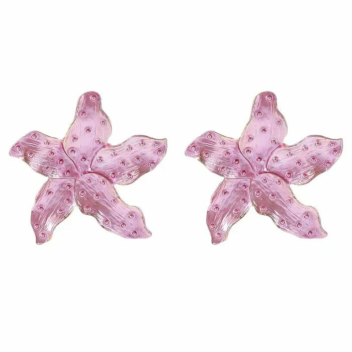 Colorful Exaggerated Flower Drop Earrings Zinc Alloy Petal Starfish Gift
