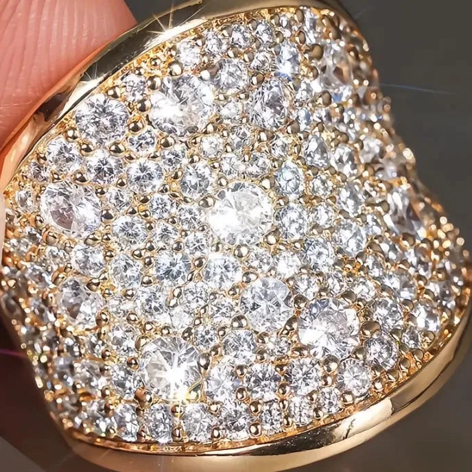 Wave Geometric Design Women’s Gold Brass Ring Luxury Party Inlaid Sparkling CZ Jewelry