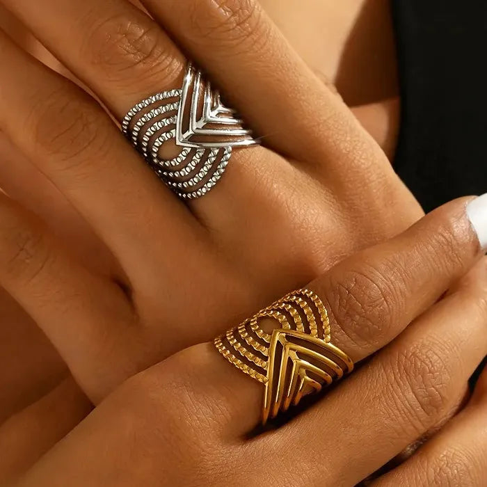 Gold Stainless Steel Heart Ring Women Minimalist Geometric Jewelry Gift Accessory