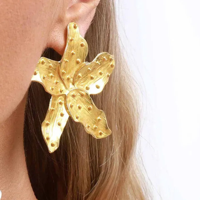 Colorful Exaggerated Flower Drop Earrings Zinc Alloy Petal Starfish Gift