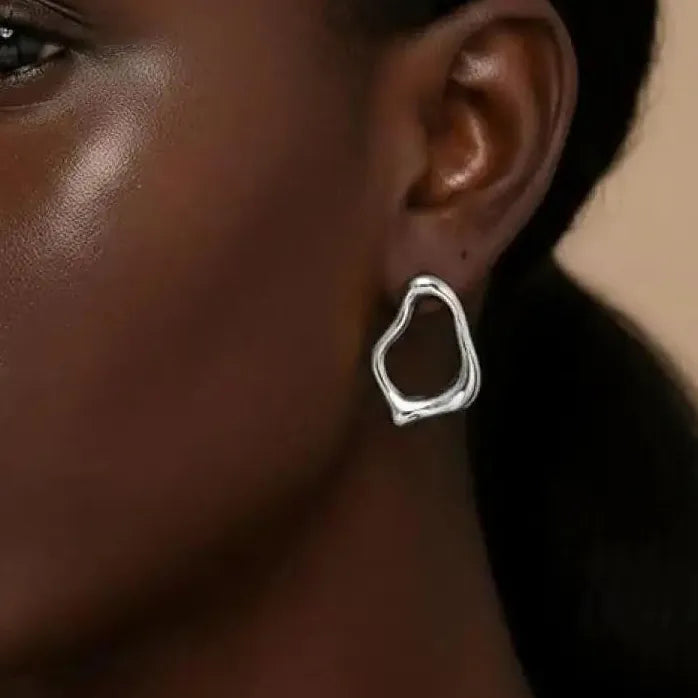 Stainless Steel Skeleton Drop Earrings Women Geometric Hollow Stud Jewelry Chic
