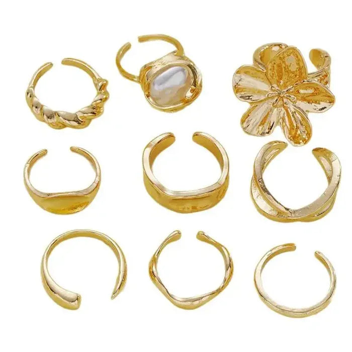 9Pcs Gold Irregular Bohemian Metal Rings for Women Holiday Jewelry Set Vintage Gothic Y2K