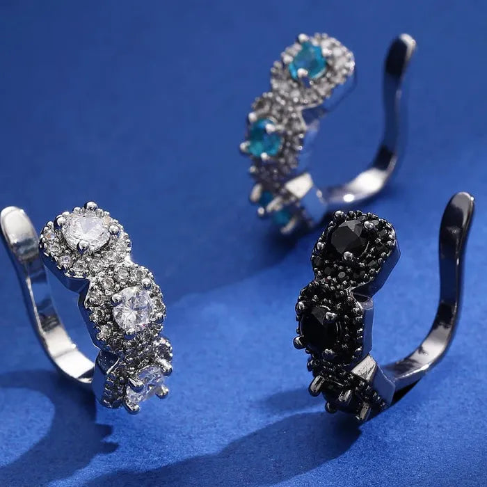 Vintage Punk Hip Hop Clip Earrings Zinc Alloy Rhinestone Gift